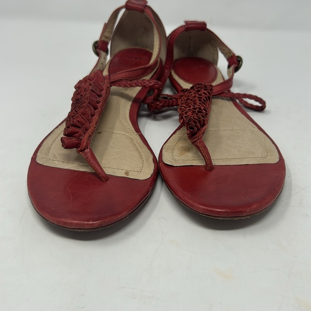 Frye Red Laurel Flower T-Strap Leather Women’s Sandals Size 10 - Picture 10 of 16